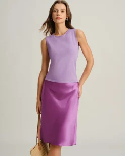Purple Knee Length Straight Skirt