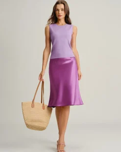 Purple Knee Length Straight Skirt