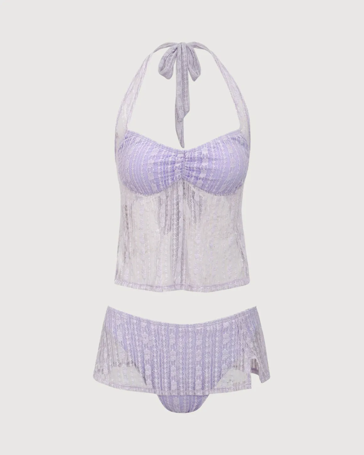Purple Lace Halter Tankini Swimsuit