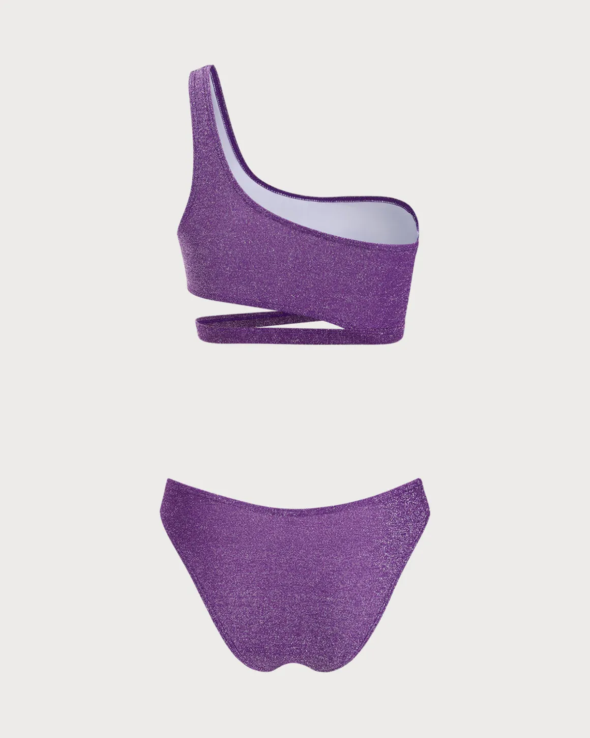 Purple Lurex One Shoulder Bikini Set