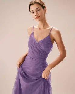 Purple Mesh Wrap Slip Maxi Dress