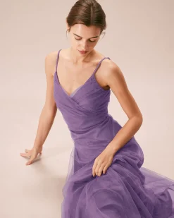 Purple Mesh Wrap Slip Maxi Dress