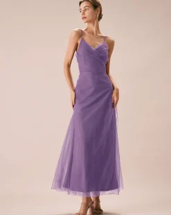 Purple Mesh Wrap Slip Maxi Dress