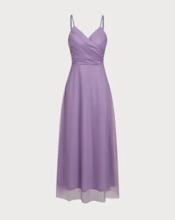 Purple Mesh Wrap Slip Maxi Dress