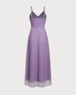 Purple Mesh Wrap Slip Maxi Dress
