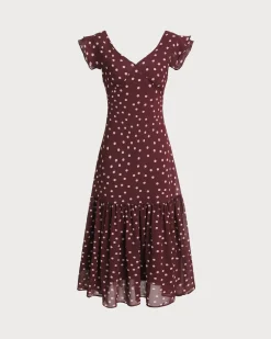 Purple Polka Dot V Neck Maxi Dress