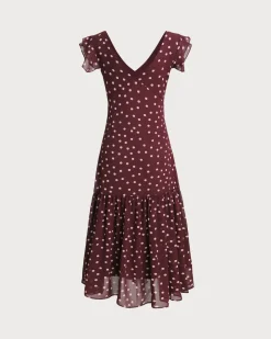 Purple Polka Dot V Neck Maxi Dress
