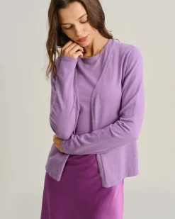 Purple Ribbed Knit Cardigan