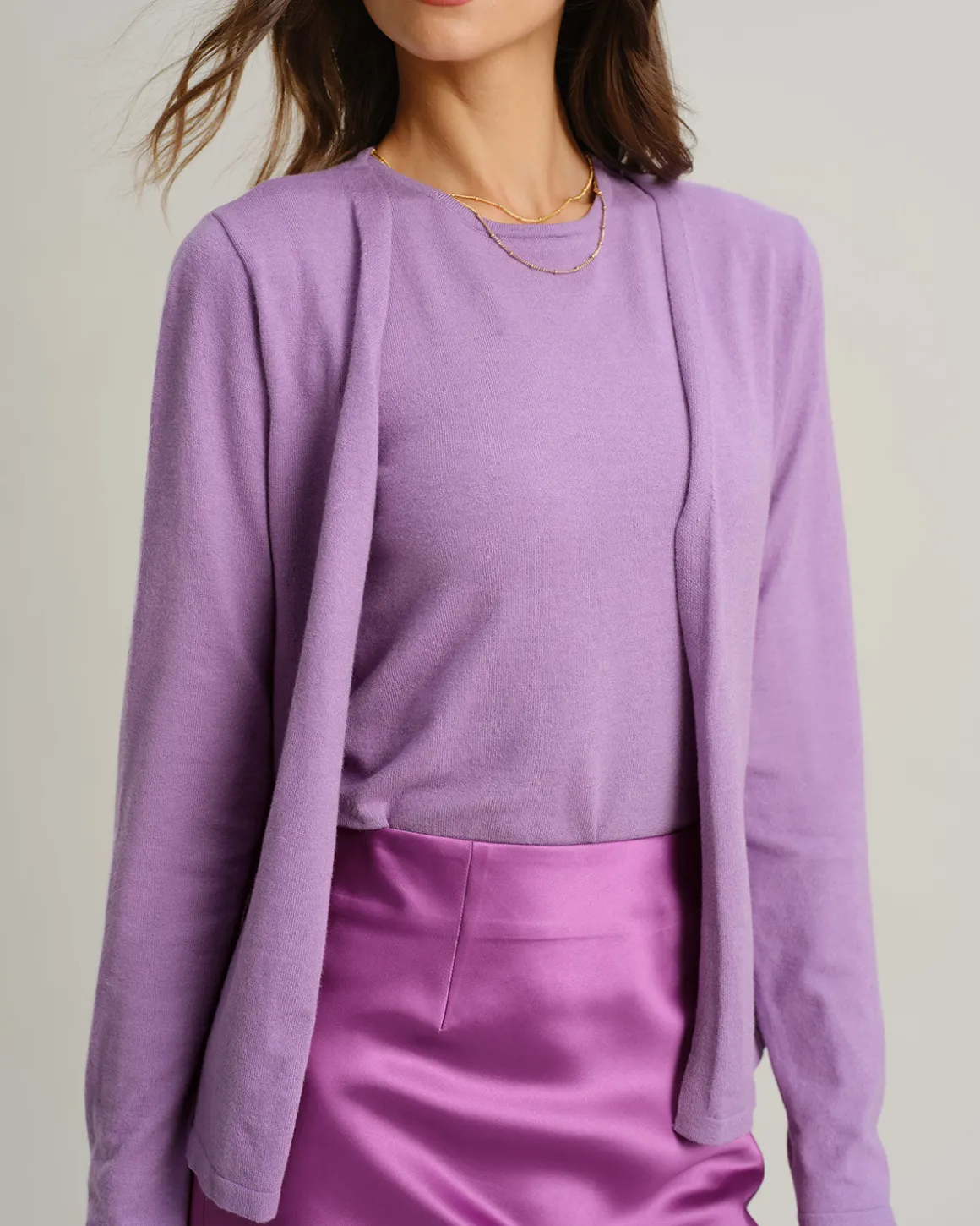 Purple Ribbed Knit Cardigan