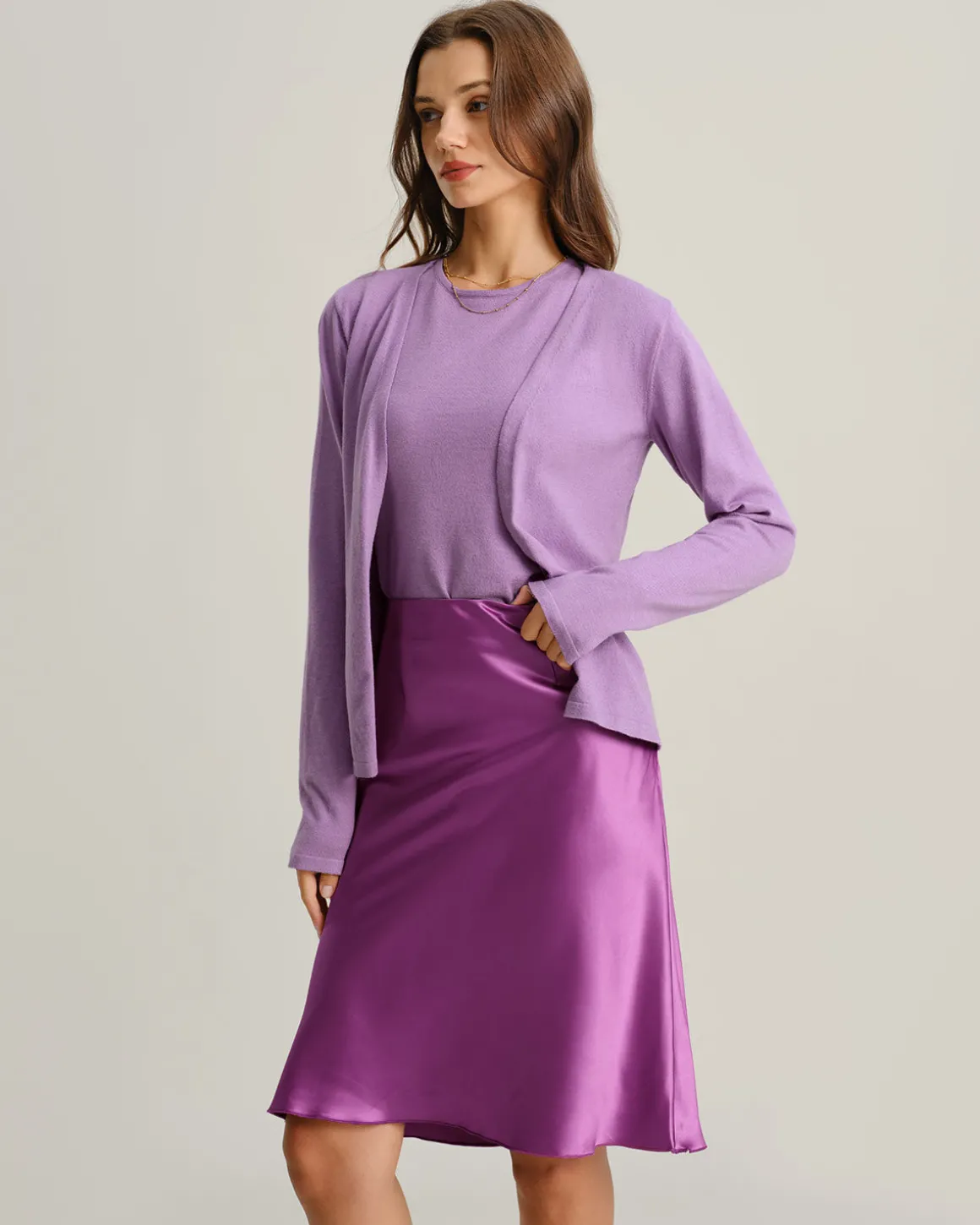 Purple Ribbed Knit Cardigan