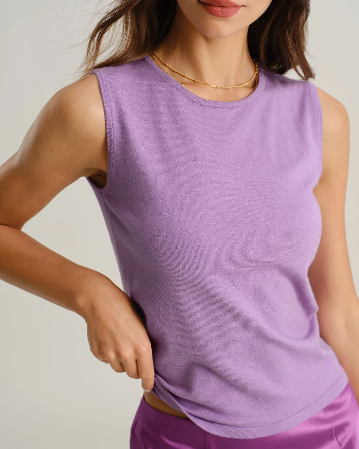 Purple Round Neck Ribbed Knit Tee