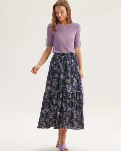 Purple Round Neck Textured Half Sleeve Tee