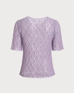 Purple Round Neck Textured Half Sleeve Tee