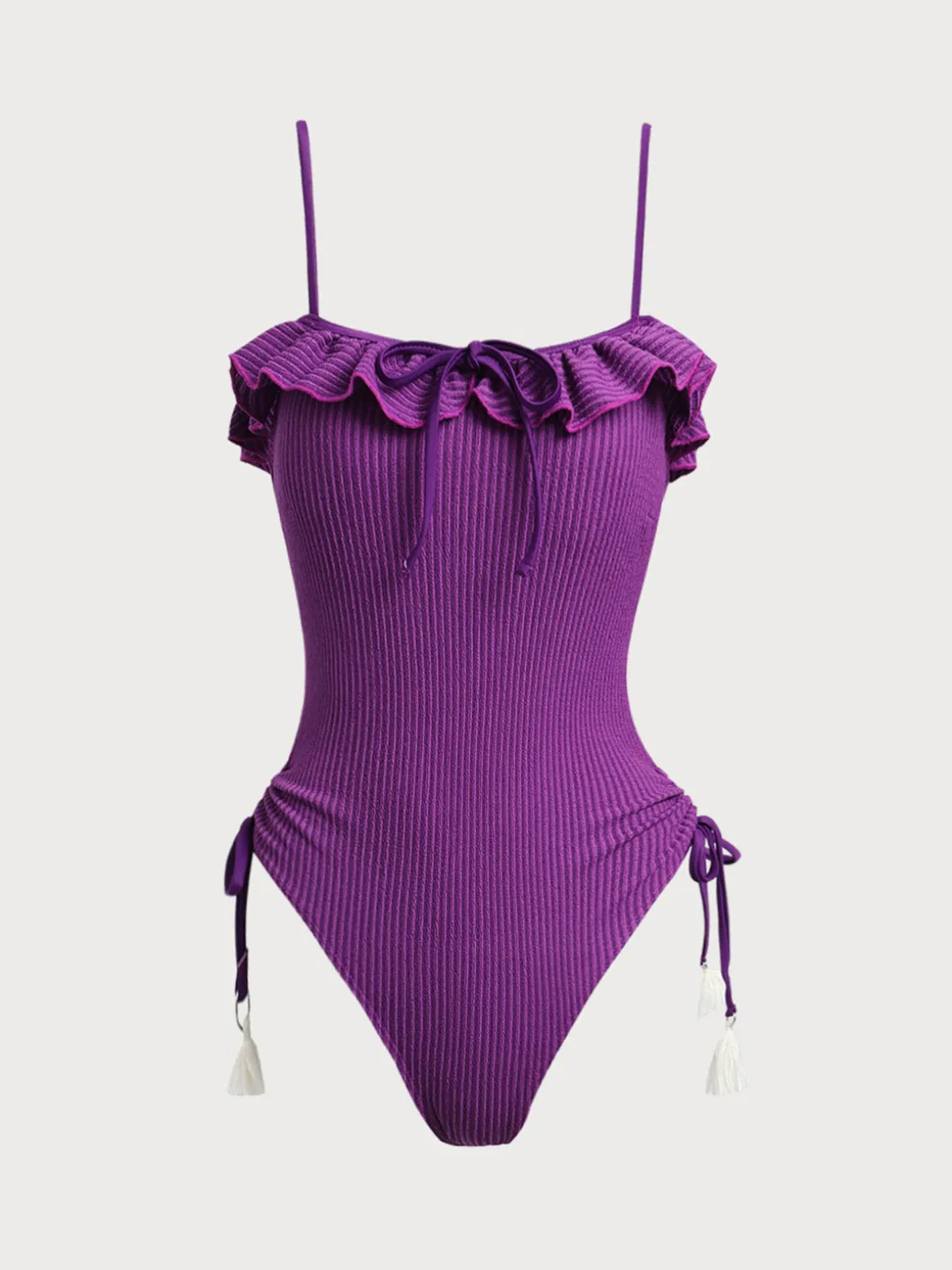 Purple Ruffled Cutout One-Piece Swimsuit