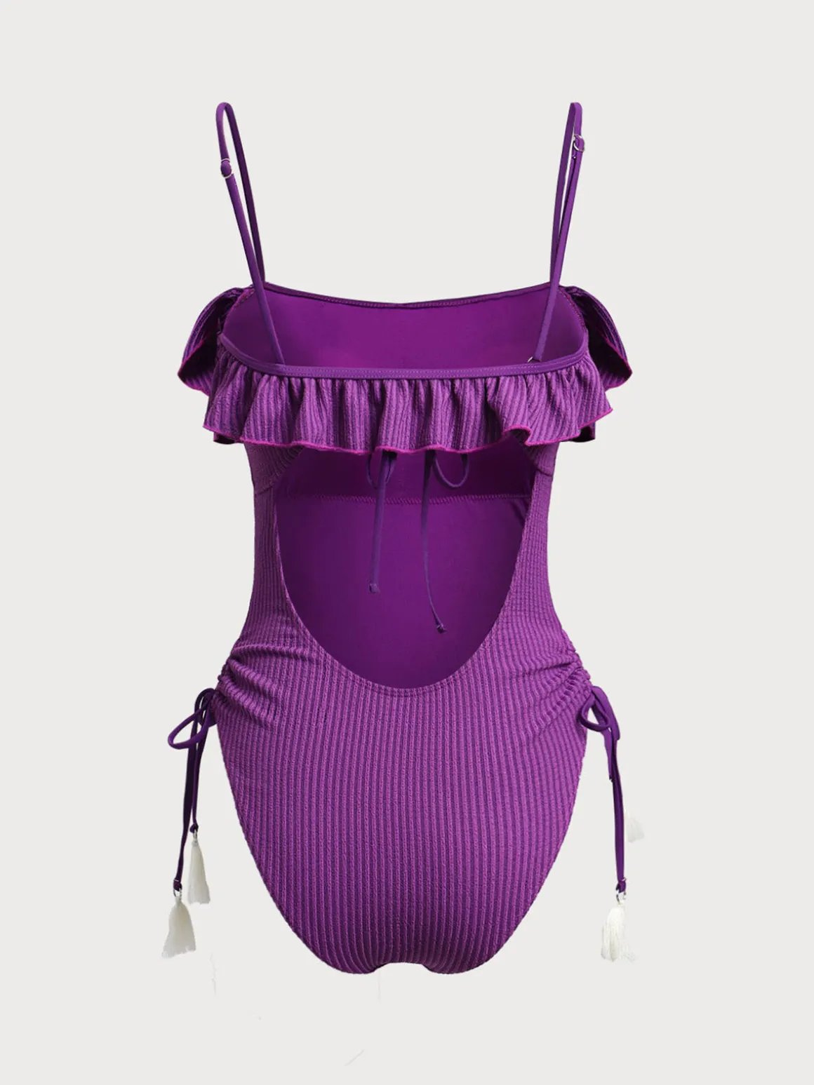 Purple Ruffled Cutout One-Piece Swimsuit