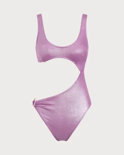 Purple Sequins Cut Out Bikini Set
