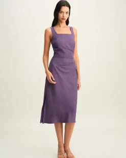Purple Square Neck Slip Midi Dress