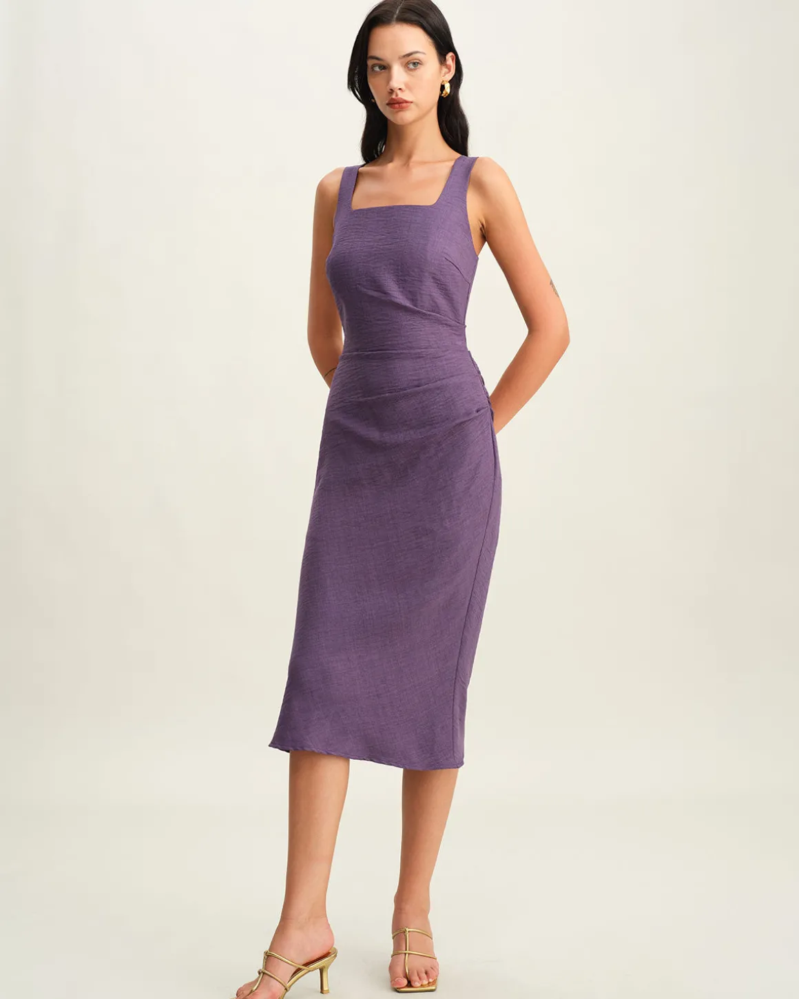 Purple Square Neck Slip Midi Dress