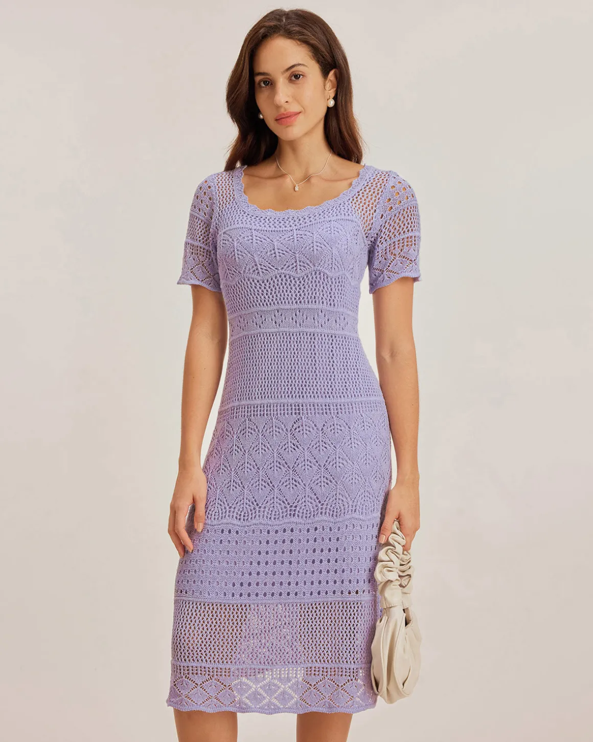 Purple U Neck Cut Out Sweater Dress