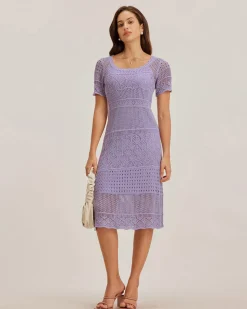 Purple U Neck Cut Out Sweater Dress