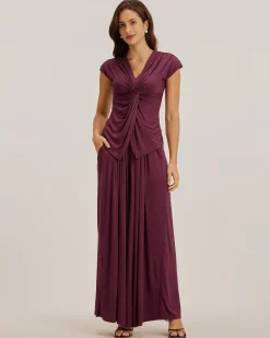 Purple Wide Leg Pants Sets