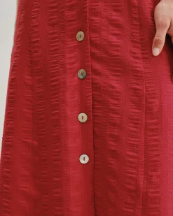 Red Belted A-Line Midi Dress