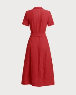 Red Belted A-Line Midi Dress