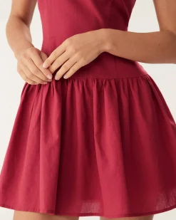 Red Boat Neck Sleeveless Mini Dress