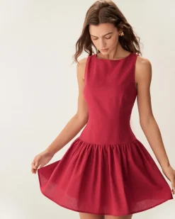 Red Boat Neck Sleeveless Mini Dress