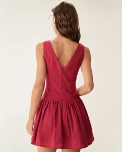 Red Boat Neck Sleeveless Mini Dress