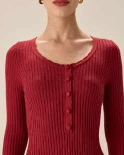 Red Bodycon Bell Sleeve Sweater Dress