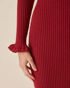 Red Bodycon Bell Sleeve Sweater Dress