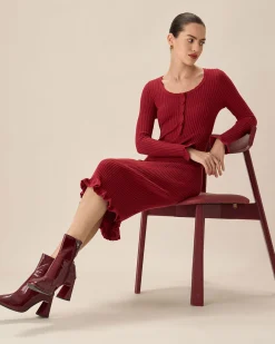 Red Bodycon Bell Sleeve Sweater Dress