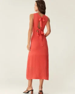 Red Bodycon Tie-Back Midi Dress