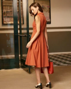 Red Button Sleeveless Midi Dress