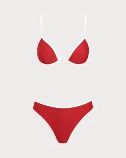 Red Contrast Underwire Bikini Set