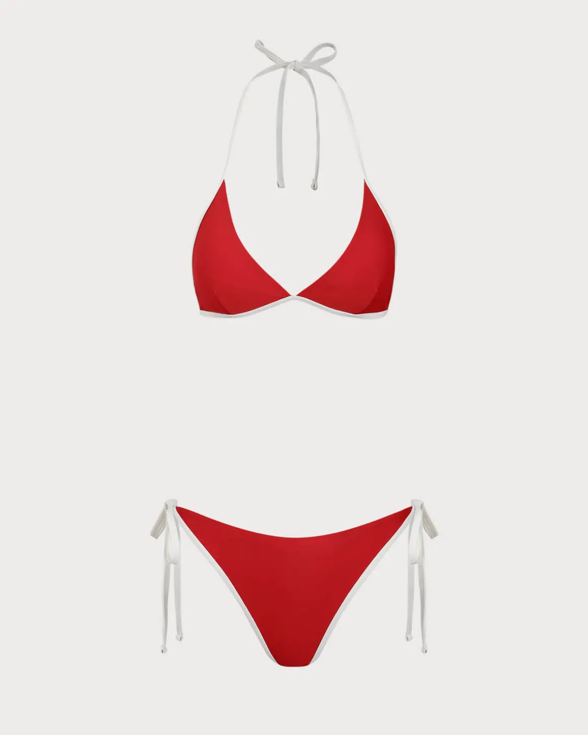 Red Contrasting Halter Triangle Bikini Set