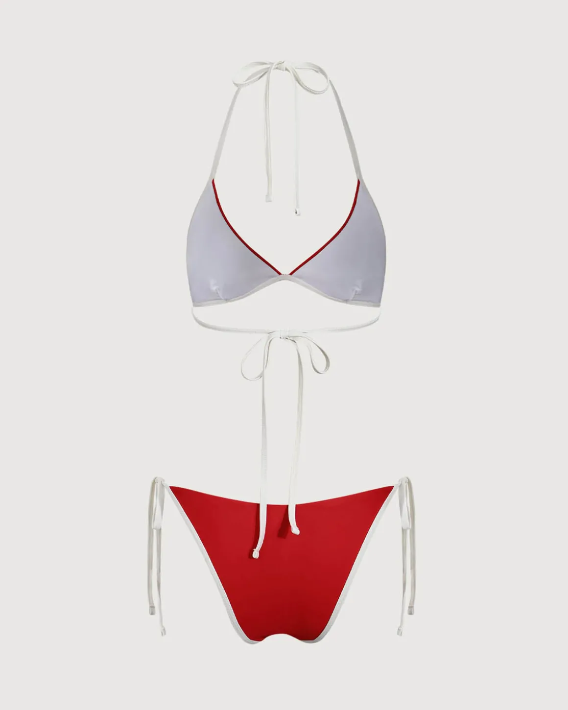 Red Contrasting Halter Triangle Bikini Set