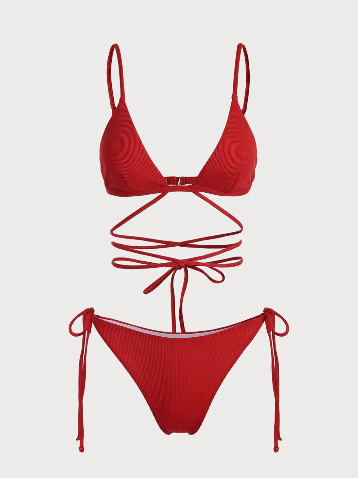 Red Criss-Cross Ribbed Bikini Set