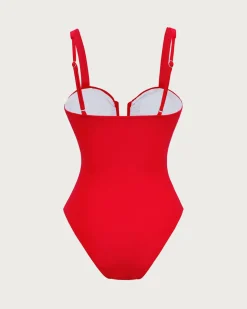 Red Cut Out Bralette One-Piece Swimsuit