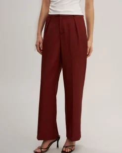 Red Elastic Waist Straight Pants