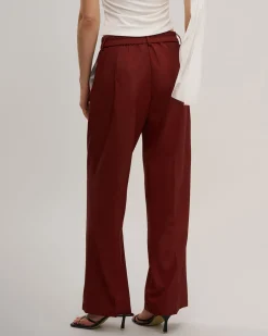 Red Elastic Waist Straight Pants