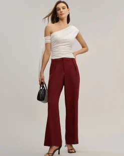 Red Elastic Waist Straight Pants