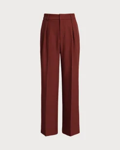 Red Elastic Waist Straight Pants