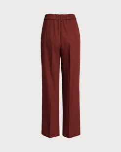 Red Elastic Waist Straight Pants
