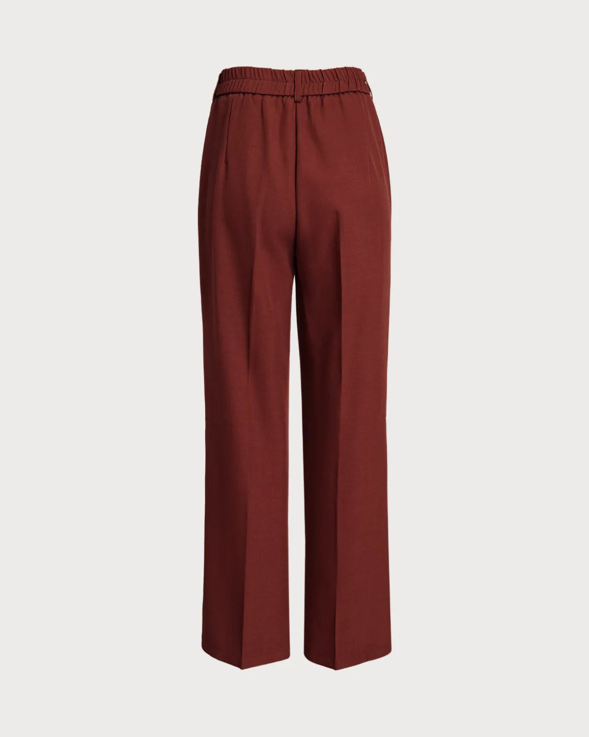 Red Elastic Waist Straight Pants