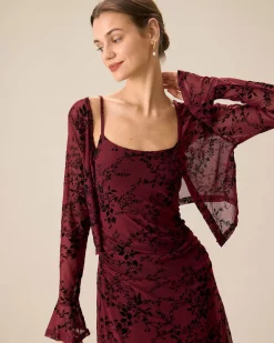 Red Floral Bodycon Slip Midi Dress