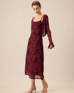 Red Floral Bodycon Slip Midi Dress