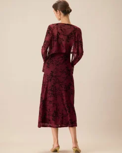 Red Floral Bodycon Slip Midi Dress