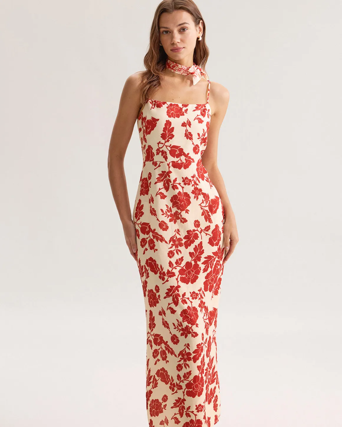 Red Floral Bodycon Slip Maxi Dress